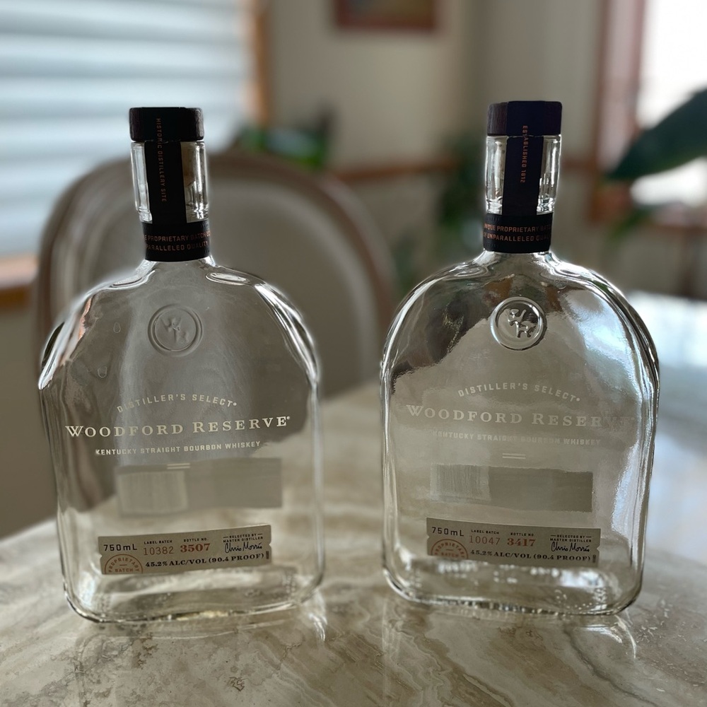 EMPTY Woodford Reserve Kentucky Straight Bourbon Whiskey Bottle 750 ml Clear